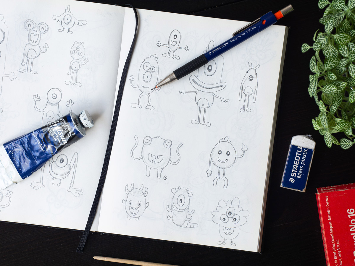 Image of a sketchbook of monsters